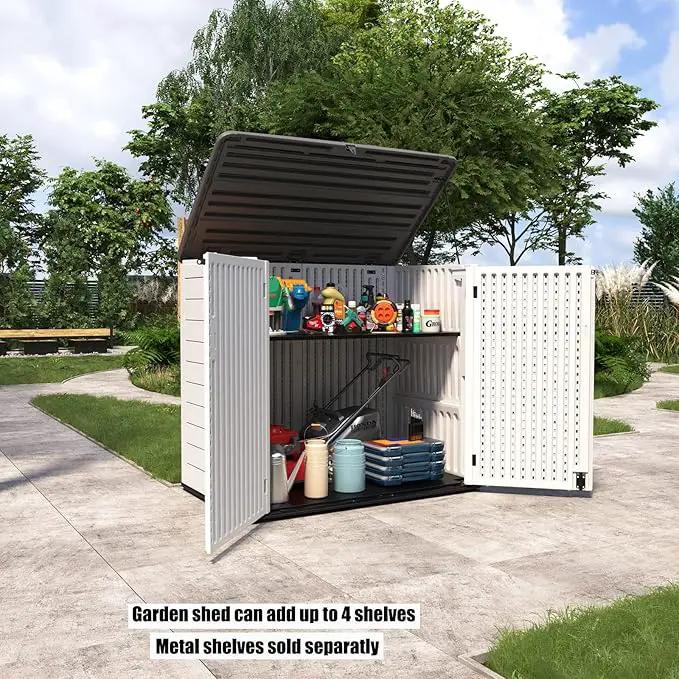 Resin Outdoor Storage Shed, 38 cu.ft Outdoor Storage Box Waterproof for Garden Tools, Patio Furniture, Trash Cans, Garage Storage, Customized Shelves & Lockable (Off White) by GreenHaven Gardens