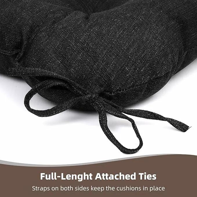RACE LEAF Outdoor Cushions 17" x 17" Patio Chair Seat Pads, Set of 2 Thick Fill Tufted Square Patio Cushions, Water-Resistant Olefin Chair Seat Cushion with Ties for Non-Slip Support, Black by GreenHaven Gardens