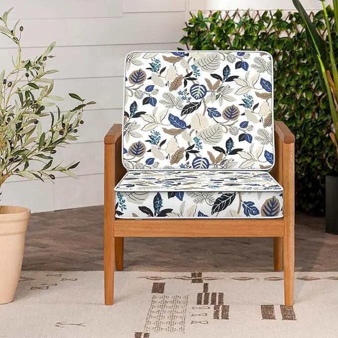 LVTXIII Patio Chair Cushions 22"x22"x3", Water-Repellent Outdoor Seat Cushions for Patio Furniture, Square Chair Pads with Ties for Home Garden Decoration, Set of 2, Breeze Leaves Beige by GreenHaven Gardens