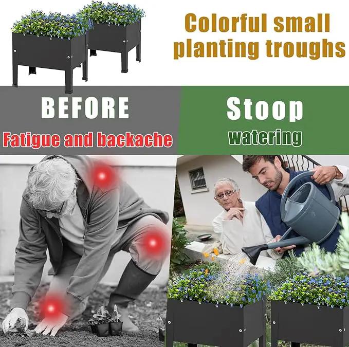aboxoo 2 Packs 14 Inch Small Planter Raised Garden Bed with Legs,Outdoor Metal Planter Box for Patio,Elevated Garden Bed for Vegetables Flower Herb(Black) by GreenHaven Gardens