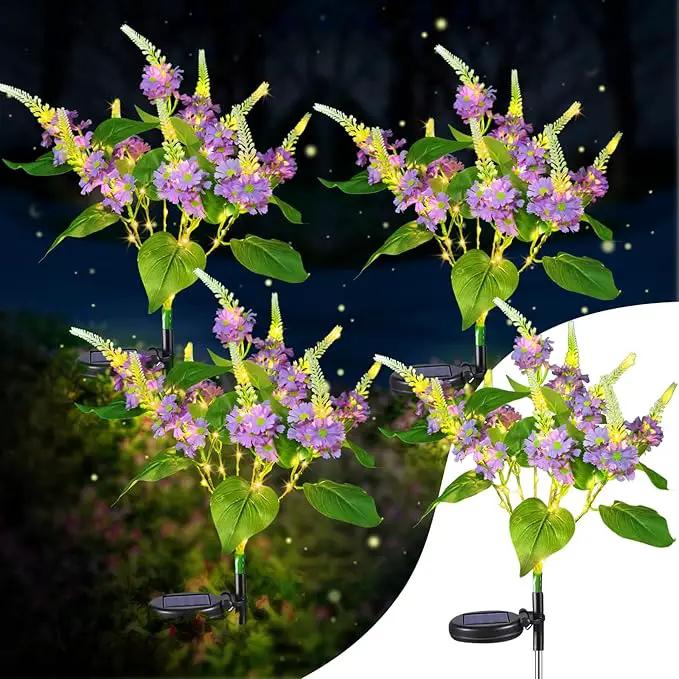 Neporal Solar Flowers Outdoor Waterproof Purple, Lilac Garden Solar Lights Decorative 4PK 8-Stem, 2 Lighting Modes, Solar Powered Garden Decor, Solar Yard Decor by GreenHaven Gardens