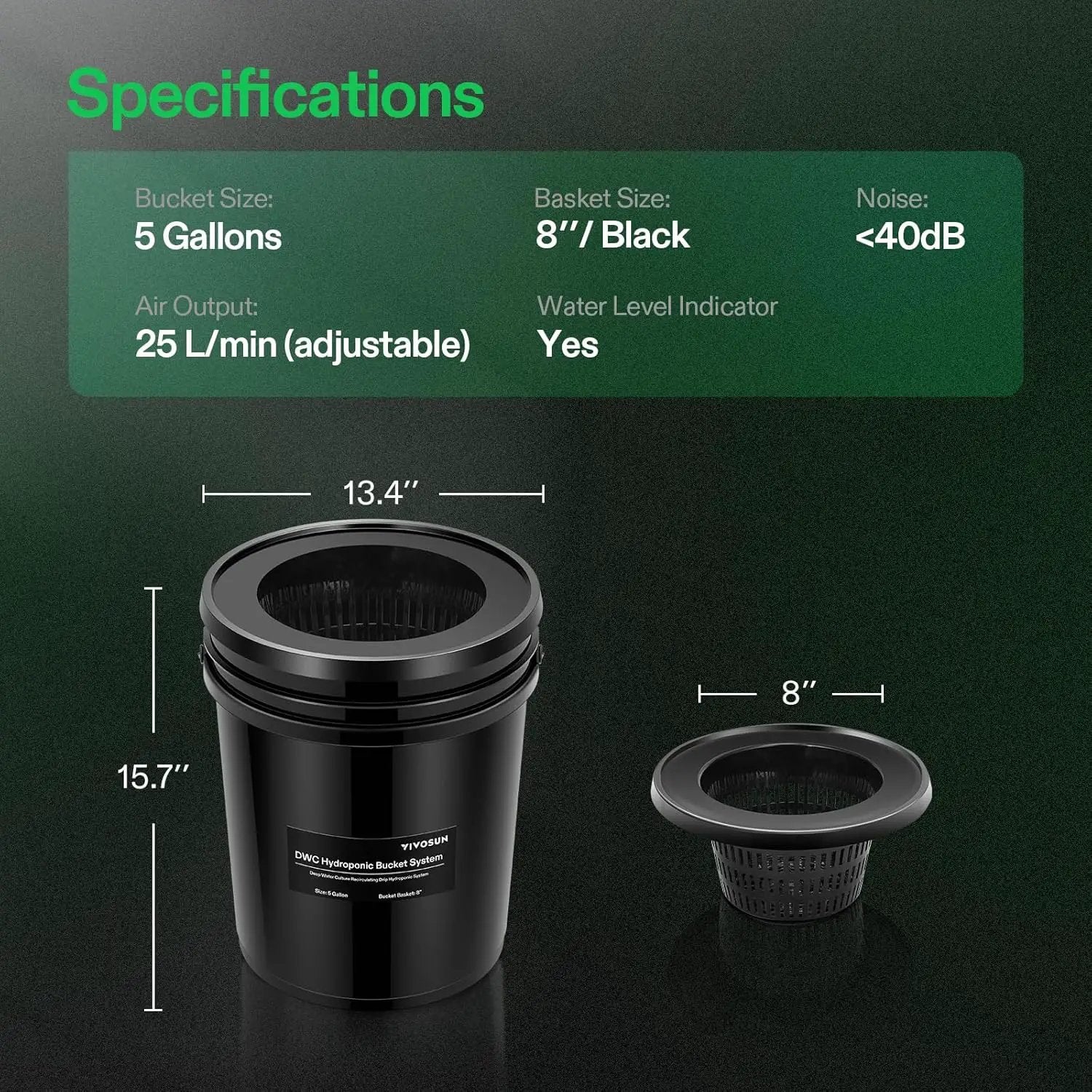 VIVOSUN DWC Hydroponics Grow System with Top Drip Kit, 5-Gallon Deep Water Culture, Recirculating Drip Garden System with Multi-Purpose Air Hose, Air Pump, and Air Stone (4 Buckets + Top Drip Kit) by GreenHaven Gardens