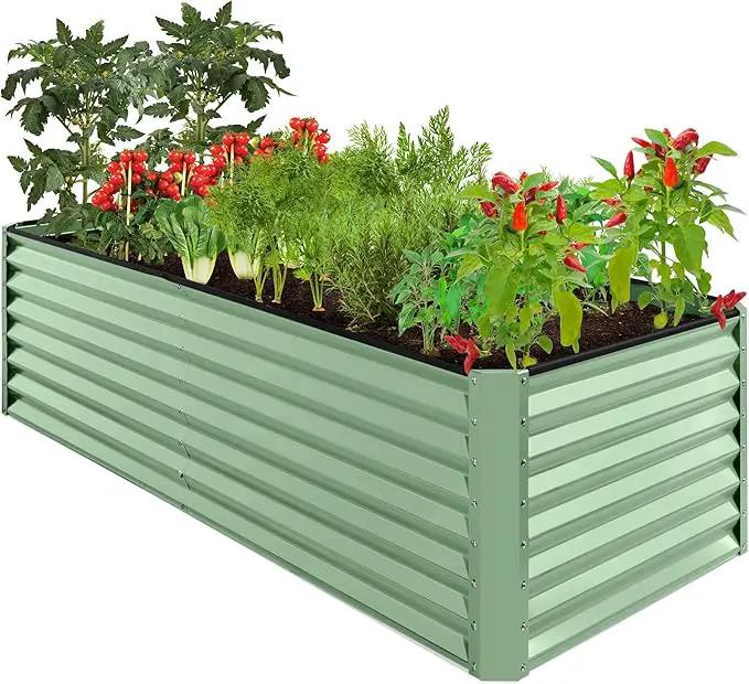 Best Choice Products 8x4x2ft Outdoor Metal Raised Garden Bed, Deep Root Planter Box for Vegetables, Flowers, Herbs, and Succulents w/ 478 Gallon Capacity - Sage Green by GreenHaven Gardens