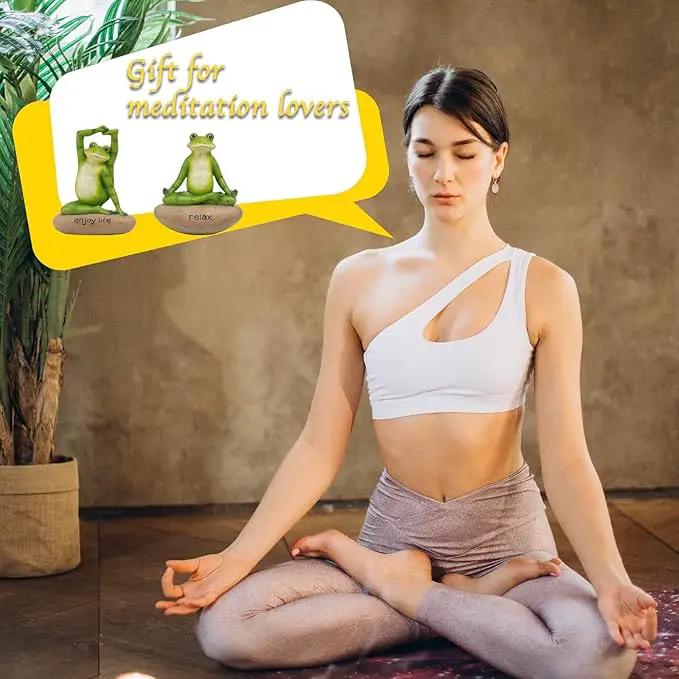 Garden Yoga Frog Decor Statues - 2 Pcs Figurines Statue Animal Decorative Sculptures Resin Garden Décor Meditation for Home 4.5 * 4 * 6 Inch by GreenHaven Gardens