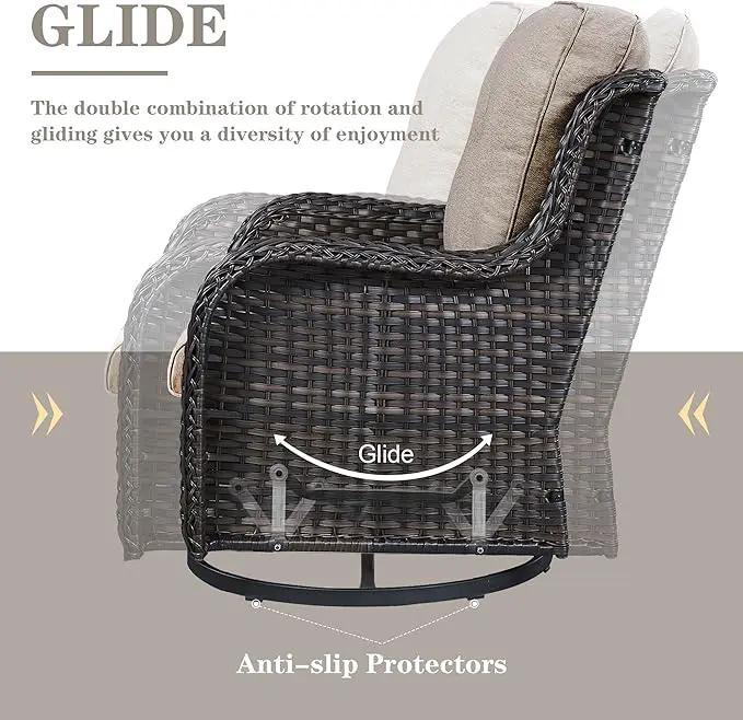5 Piece Outdoor Patio Furniture Set - Wicker Furniture Patio Conversation Set, Outdoor Swivel Rocker Chairs with 3-Seater Sofa and 2 Ottomans for Small Space, Gray Cushion by GreenHaven Gardens