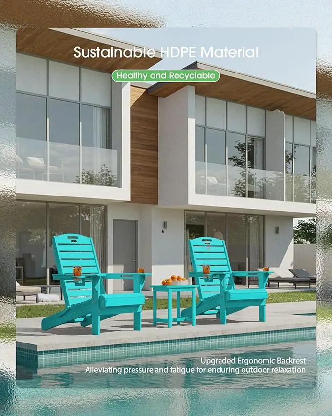 Adirondack Chairs Set of 4, Outdoor Fire Pit Chairs, HDPE All-Weather Adirondack Chairs with Cup Holder, Lawn Chair for Deck, Patio, Garden (Lakeblue) by GreenHaven Gardens