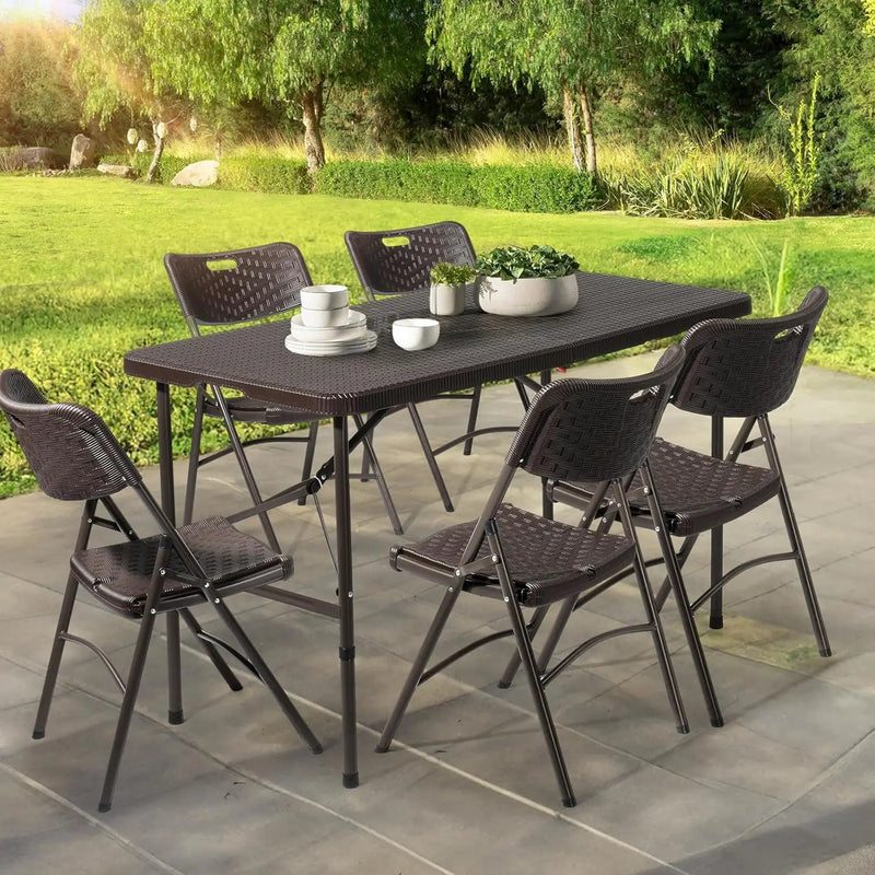 VINGLI 4 FT Plastic Folding Camping Table, Portable in/Outdoor Party Picnic Dining Desk,Garden Soccer Multipurpose Entertaining Activities, Brown by GreenHaven Gardens
