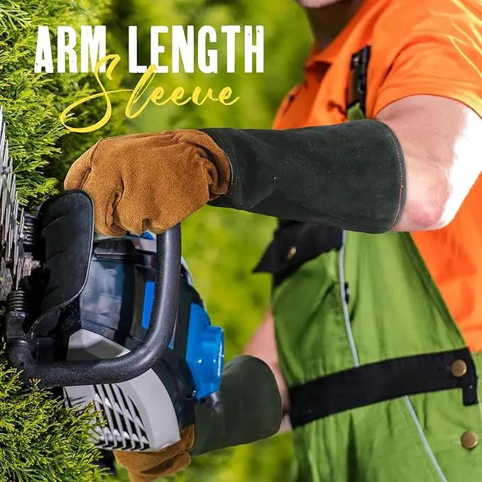 HANDLANDY Leather Gardening Gloves for Men & Women, Rose Pruning Thorn Proof Garden Glove, Long Sleeve Gauntlet Gloves (Black-brown, X-Large (Pack of 1)) by GreenHaven Gardens