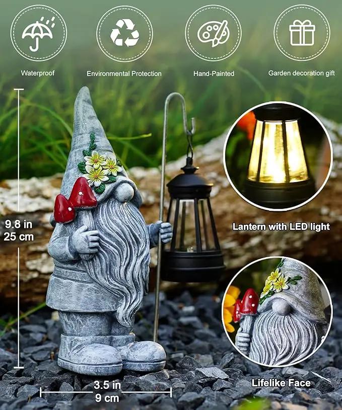 Solar Gnome Statue for Outdoor Decor: Outside Garden Sculpture for Yard Lawn Balcony Patio Porch- Birthday Gifts for Mom Women Grandma by GreenHaven Gardens