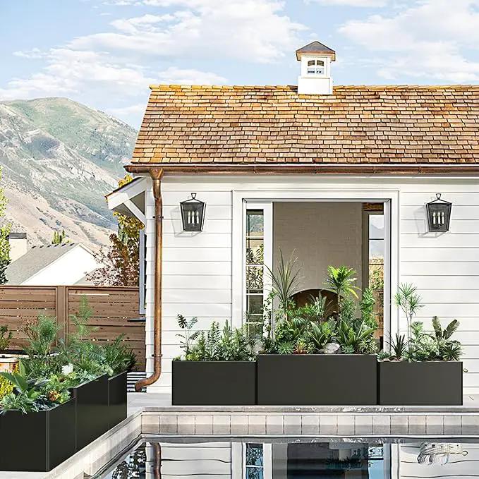 Metal Planter Box - Heavy Duty Rectangular Trough, All-Weather Rust-Resistant Design with 6 Drainage Holes | Large 36x15x15 Inch for Patio, Porch & Garden | Black by GreenHaven Gardens