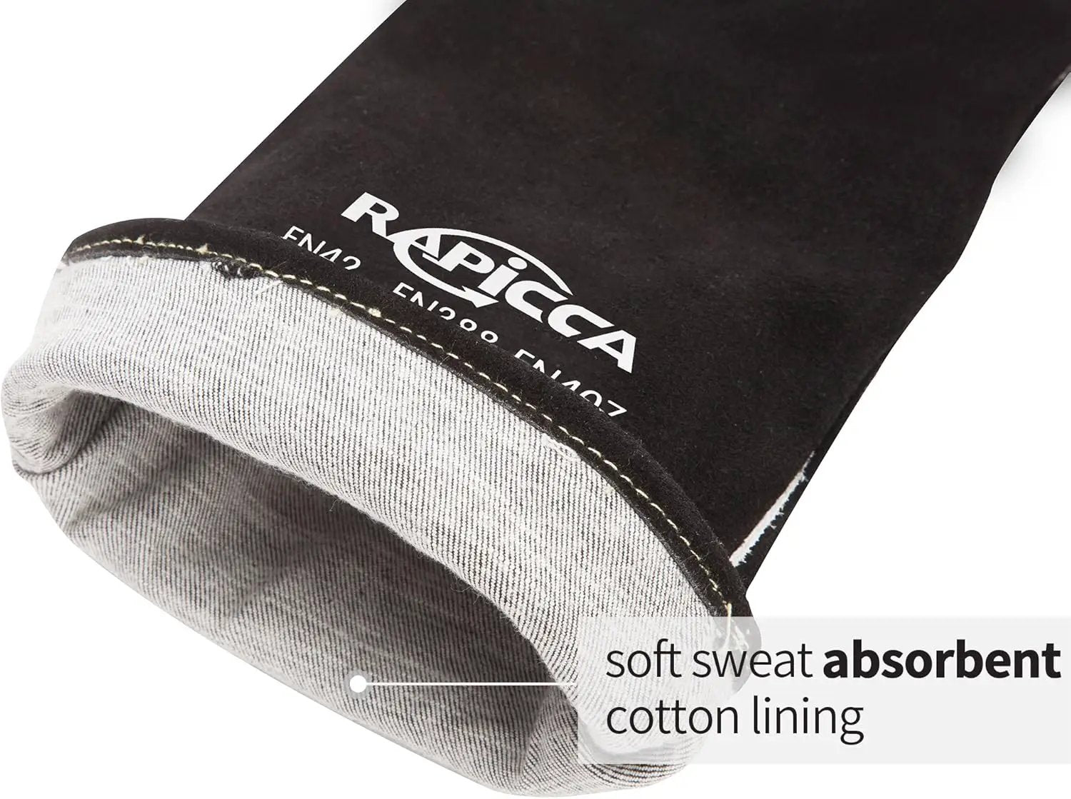 RAPICCA Welding Gloves Fire Heat Resistant: Black 16IN - Fireproof Leather For Stick Mig Flux-Core Welder Forge Blacksmith Fireplace Wood Stove Fire Pit Furnace Handling Dry ice - One Size 662℉ by GreenHaven Gardens