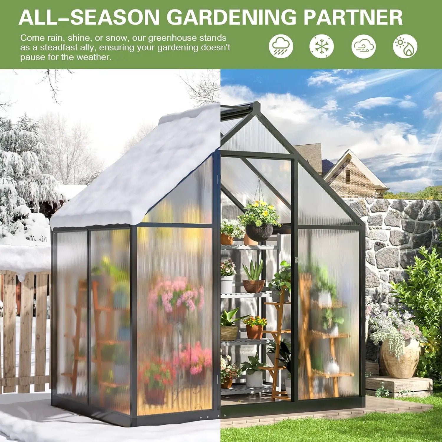 Polar Aurora 4x6 FT Greenhouse, Quick Aluminum Assembly Structure Polycarbonate Greenhouse, Walk-in Greenhouses for Outdoors with Ventilated Windows, Green Houses for Outside Backyard Garden by GreenHaven Gardens
