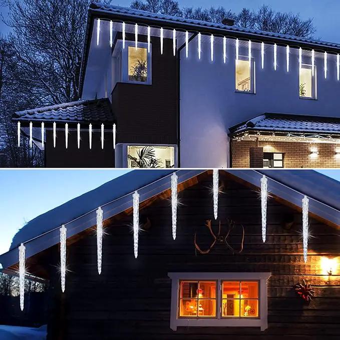 Christmas Icicle Lights Outdoor, 10Ft Meteor Shower Lights with 10 Ice Shaped Tube, Snowfall Shooting Star Light Effect, Falling Crystal Christmas Decorations for House Eave Roofline, Cool White by GreenHaven Gardens