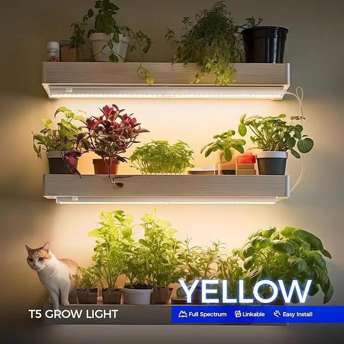 Barrina T5 Grow Lights, Full Spectrum, 2ft 80W (8 x 10W, 500W Equivalent), LED Grow Light Strip for Greenhouse, Plant Grow Shelf, Plug and Play Easy Installation, Yellow, 8-Pack by GreenHaven Gardens