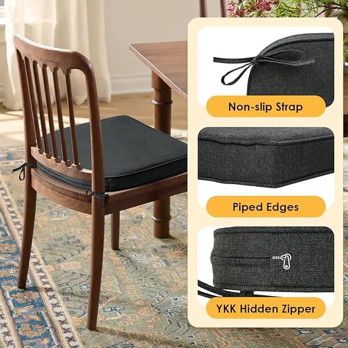 Outdoor Sunbrella Round Corner Seat Cushion, 17"x16"x2", Set of 4, Non Slip Seat Cushion Pads with Removable Cover for Patio Furniture, Garden Yard Lawn, Spectrum Carbon by GreenHaven Gardens
