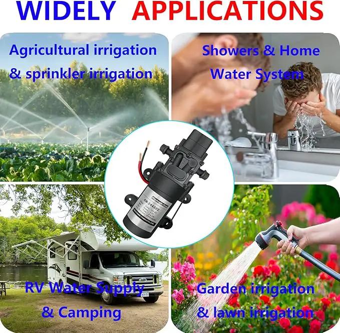 DC 12V Diaphragm Pump, Self-Priming Sprayer Pump, 1.2 GPM 87 PSI Pressure Switch Adjustable water pump, With 2 hose clamps, for RV Camping Shower Garden Irrigation by GreenHaven Gardens