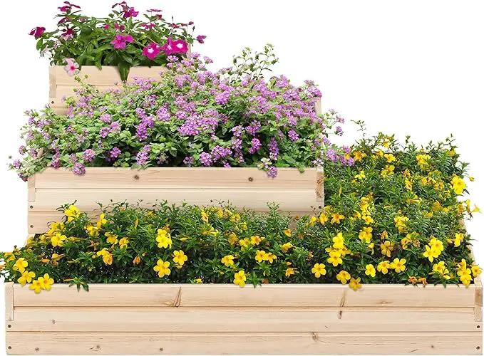 Yaheetech 3 Tier Wooden Raised Garden Bed 44.5'' L×44.5W×20.5×H, Horticulture Open-Bottom Planter Raised Garden Bed for Flowers/Herbs/Vegetables Planter Flower Box by GreenHaven Gardens