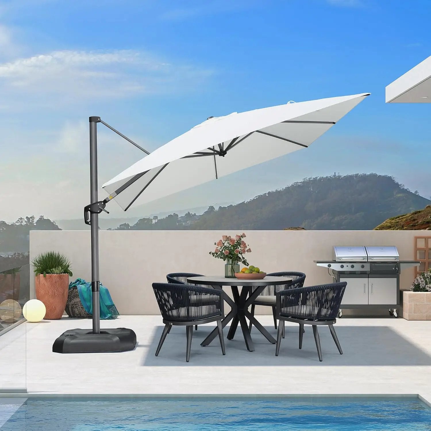 PURPLE LEAF 9 Feet Patio Umbrella Outdoor Cantilever Square Umbrella Aluminum Offset Umbrella with 360-degree Rotation for Garden Deck Pool Patio, White by GreenHaven Gardens