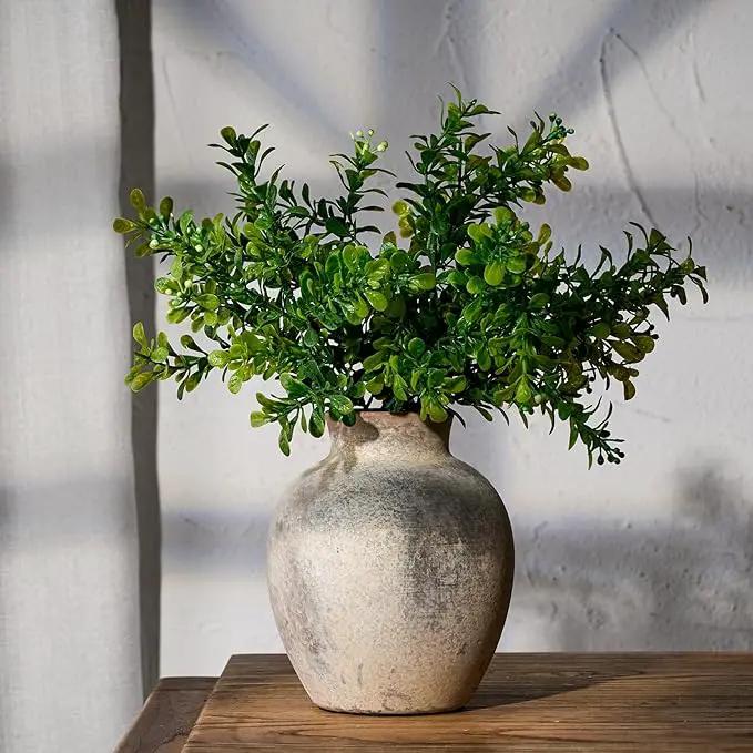 SIDUCAL Ceramic Decorative Flower Vase | 6 Inch Pottery Rustic Farmhouse | Boho | Whitewashed Terracotta Vase for Home Decor, Table, Living Room, Bathroom, Shelf, Mantel Decoration by GreenHaven Gardens
