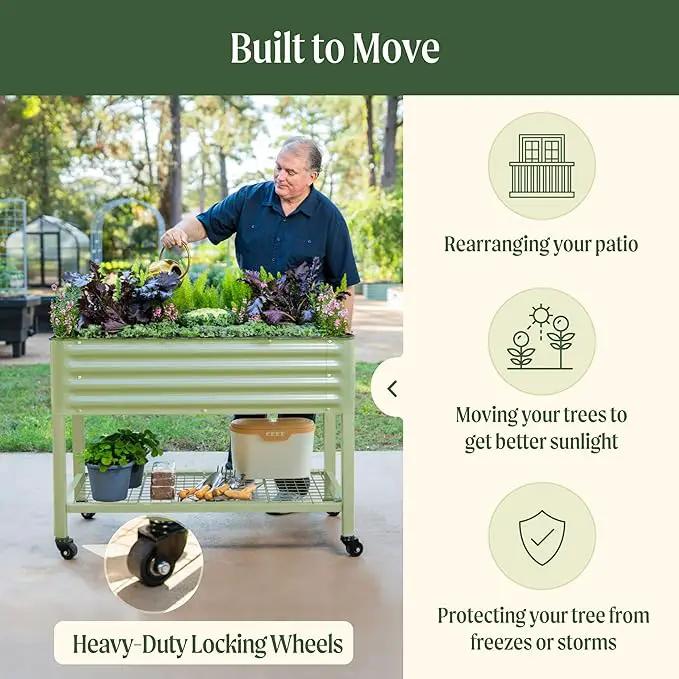 Rolling Elevated Raised Garden Bed-V Series, 2' x 4' Garden Beds with Legs & Storage Rack for Patio & Porch, 700 Lbs Weight Capacity, Outdoor Planter Box for Vegetables Flower Herbs, Olive Green by GreenHaven Gardens