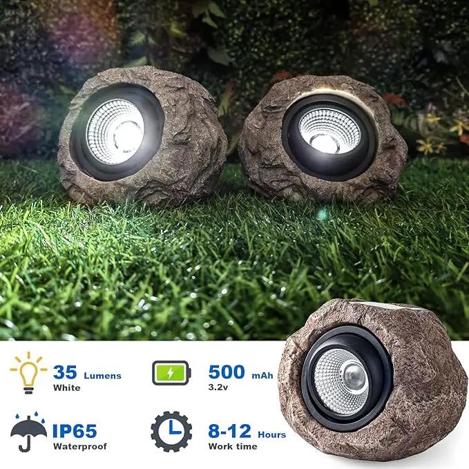 Solar Rock Lights, 4 Pack Solar Powered Waterproof LED Spotlights Decorative for Outdoor Garden, Pathway, Walkway, Yard, Landscape, Patio (Cool White) by GreenHaven Gardens