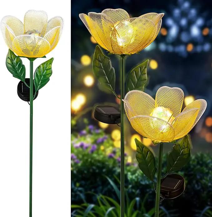 Solar Lights Outdoor Garden, 2 Pack Solar Powered Metal Flowers LED Breathing Light Waterproof,Solar Flowers for Outside Patio Lamp,Garden Gifts for Women,Landscape Lighting,Yard Pathway Decor by GreenHaven Gardens