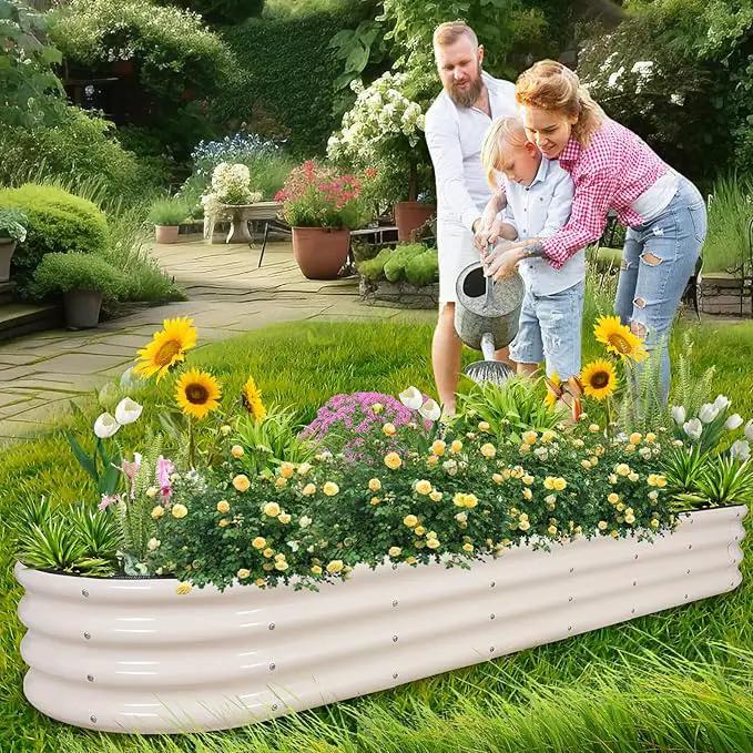 1MORE Galvanized Raised Garden Bed- Planter Garden Boxes Outdoor, Raised Beds for Gardening, 8x2x1ft Metal Garden Bed Kit for Vegetables Flower, Planter Raised Beds with Protective Tape & Tools.White by GreenHaven Gardens