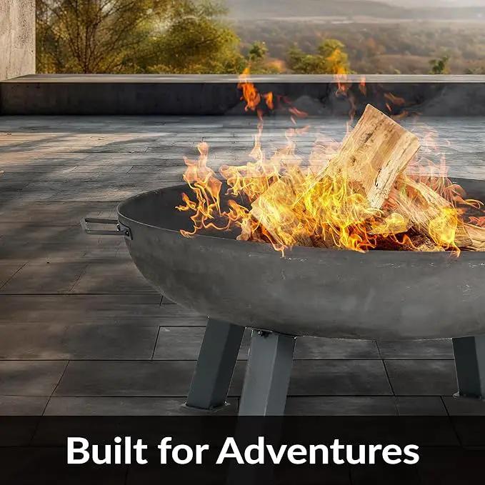 Sunnydaze 34-Inch Cast Iron Heavy-Duty Fire Pit for Outside - Wood-Burning Outdoor Fire Pit Bowl with Handles - Steel Finish by GreenHaven Gardens