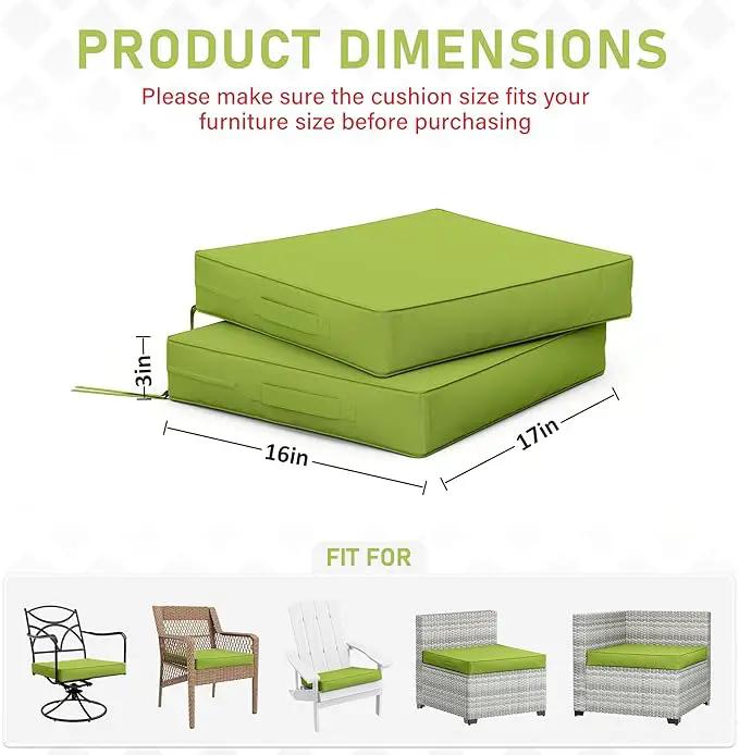 Patio Chair Cushions 17 X 16 X 3 Inch Waterproof Outdoor Seat Cushions for Patio Furniture, Outdoor Sofa Couch Pads with Ties & Handle, Set of 2, Grass Green by GreenHaven Gardens