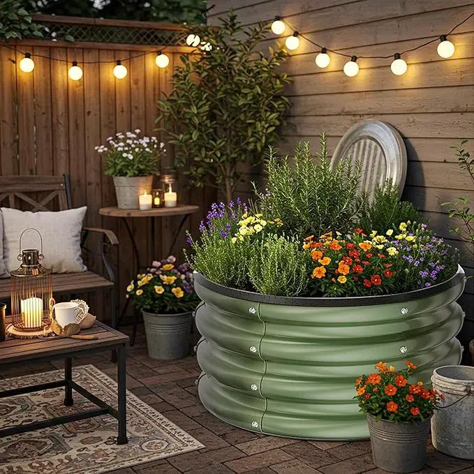 ZXZYHFTY Round Galvanized Raised Garden Bed kit,Green Outdoor Garden Raised Planter Box, Round Large Metal Raised Garden Beds for Vegetable 2 * 2 * 1ft 1 Pack by GreenHaven Gardens