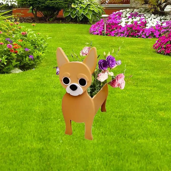 Chihuahua Dog Planter Plant Pots,Cute Garden Dog Flower Planter,Large Dog Planters Birthday Gifts for Women,Office,Indoor/Outdoor Decor（9.84 * 7.48 * 17in） by GreenHaven Gardens