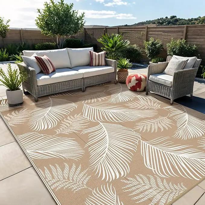 Pauwer Waterproof Outdoor Rug 10x14, Reversible Plastic Straw Patio Camping Rug, Indoor Outdoor RV Mat Carpet for Deck, Camper, Porch, Balcony, Backyard, Picnic, Leaf Brown by GreenHaven Gardens