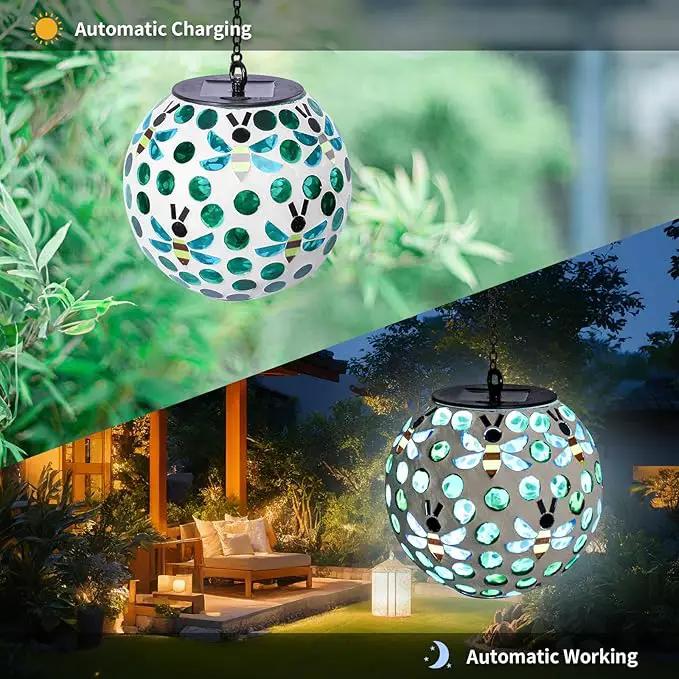 VCUTEKA Solar Chandelier Outdoor, Hanging Mosaic SolarLights with Hook Up, Solar Garden Lantern Decor for Yard, Deck and Patio, Green by GreenHaven Gardens