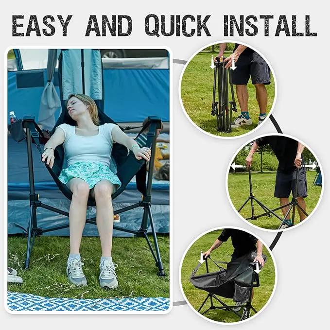Portal Hammock Camping Chair, Portable Outdoor Swinging Chairs, Rocking Chair for Adults with Adjustable Back and Height for Lawn, Backyard, Patio, Supports 400 lbs, Breathable Mesh High Back, Black by GreenHaven Gardens