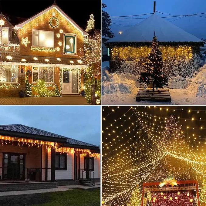 YASENN 300Led Icicle Style String Lights 29.5FT,Update Connectable 8 Lighting Modes with Timer Icicle Lights for Home Garden Outdoor Indoor Eave Decor (Warm White LED White Cable) by GreenHaven Gardens
