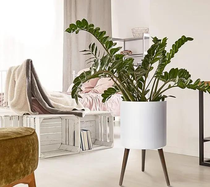 D'vine Dev 14 Inch Planter Pot with Stand, Mid-Century Tall Plant Pot with Legs for Indoor Plants, X-Large, White, 88-O-D-1 by GreenHaven Gardens