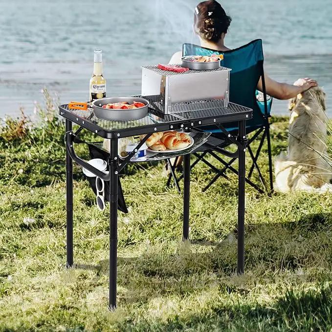 RedSwing Folding Grill Table, Lightweight Height Adjustable Aluminum Table with Mesh Desktop and Mesh Bag for Outdoor Camping Picnic BBQ, Small 2 Feet, Black by GreenHaven Gardens