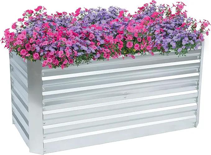 Sunnydaze Galvanized Raised Garden Bed - Metal Raised Bed for Gardening - Outdoor Planter Box for Flowers, Plants, and Vegetables - Silver - 47" W x 23" D x 24" H Rectangle by GreenHaven Gardens