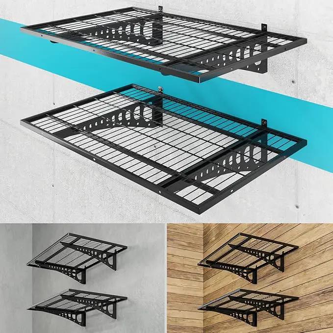 2-Pack 2×3ft Garage Wall Shelving, 24×36 inches Heavy Duty Wall Mounted Shelves, Garage Storage Shelf, 500 lbs Load Capacity, Black by GreenHaven Gardens