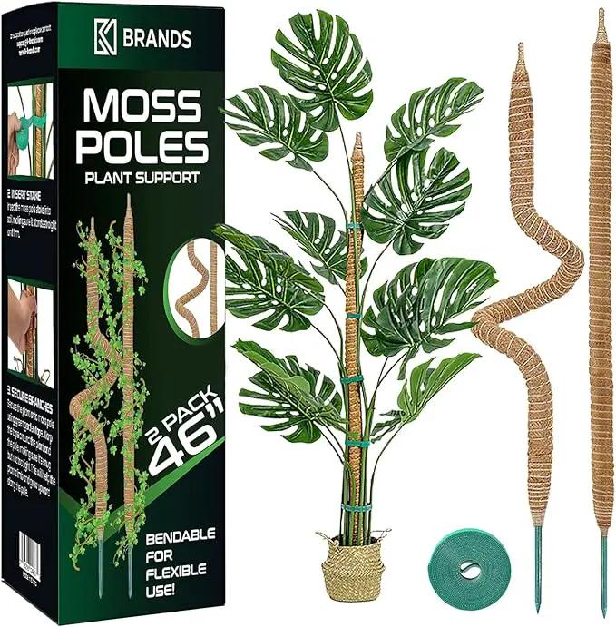 2 Pack 46'' Bendable Moss Pole Monstera Plant Support for Climbing Indoor Plants - Stakes for Potted Climbers - Tall Sticks Indoor Trellis for Houseplants - Accessories for Monstera Pot by GreenHaven Gardens