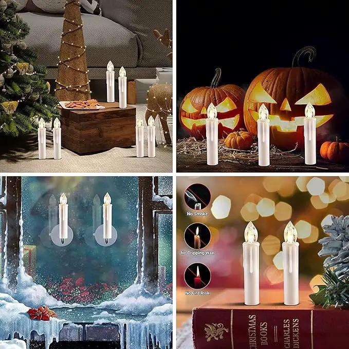 Set of 24 Ivory Flameless Window Candles, 4”H Battery Operated LED Flickering Taper Candles with Remote and Timer, Warm White Candlelight, Ideal for Chandelier/Birthday/Christmas/Party Decor by GreenHaven Gardens