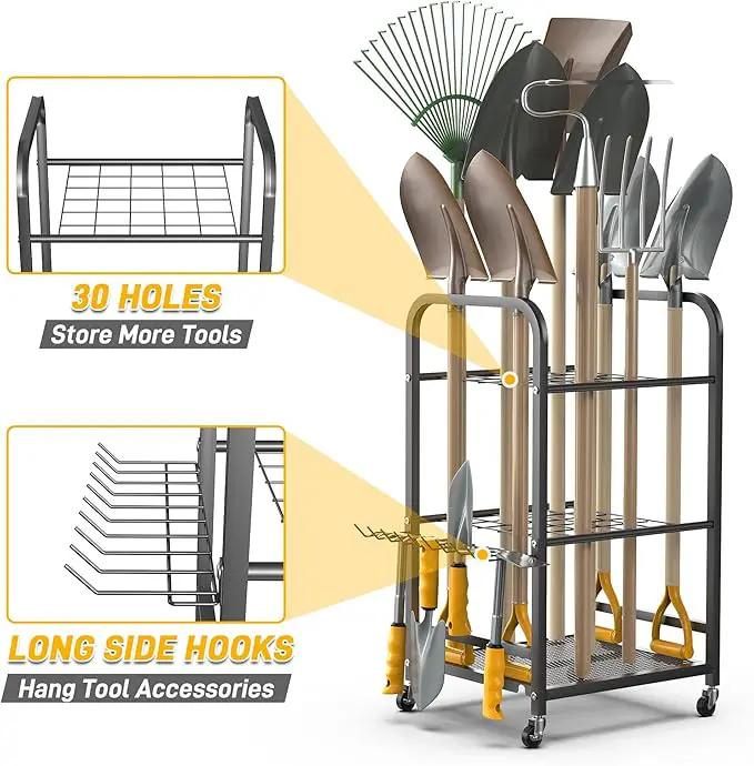 Ultrawall Garden Tool Organizer Stand, Yard Tool Storage Rack with Lockable Wheels, Garage Tool Storage for Rake, Brooms, Indoor & Outdoor Use by GreenHaven Gardens