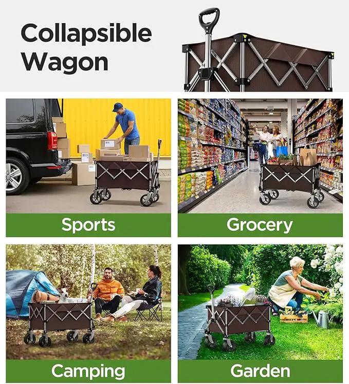 Beach Wagon,CollapsibleWagon 220lbs with Big Wheels Foldable Wagon Carts,Portable Utility for Garden Grocery Sports Camping All Terrain-Khaki by GreenHaven Gardens
