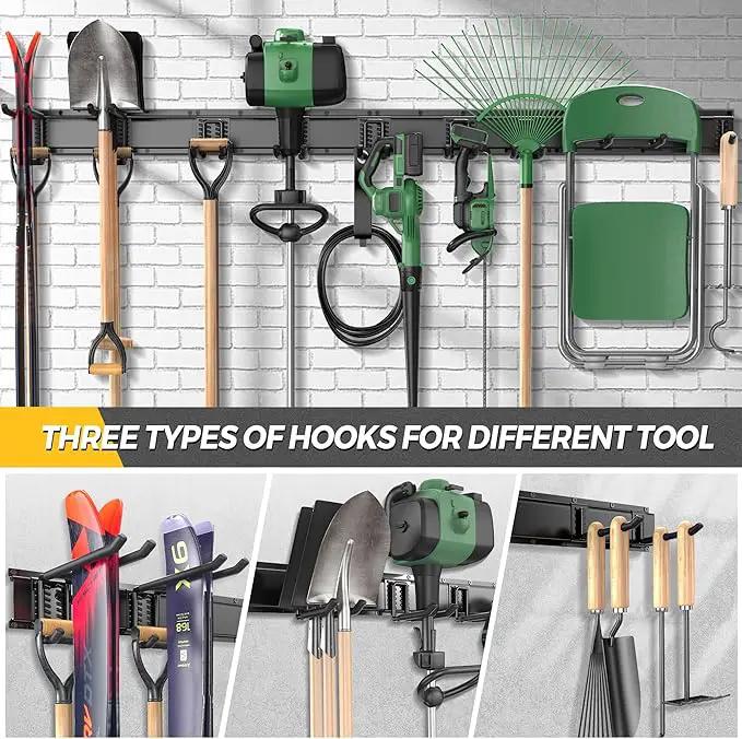LBT 66" Garage Tool Organizer Wall Mount - 720lbs Garden Tool Organizer with Adjustable Hooks, Heavy Duty Metal Garage Storage Rack, Anti-Rust Shed Rack Holder Hanging Rake Broom Mower Snowboard by GreenHaven Gardens