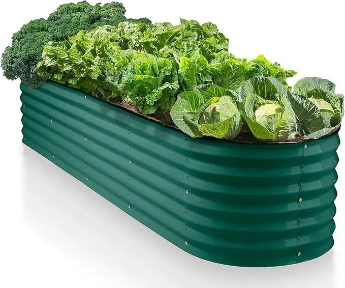9-in-1 Galvanized Steel Raised Garden Bed // 8×2×1.5 ft Modular Planter for Gardening, Vegetables, Flowers // 18" Tall Metal Raised Garden Beds Outdoor (Dark Green) // Patented Design Planter Box by GreenHaven Gardens