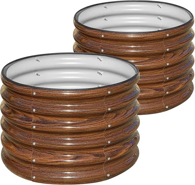 SnugNiture Raised Garden Bed, 2 PCS 2×2×1.5ft Round Galvanized Outdoor Planter Box, 17" Tall Deep Metal Garden Bed Kit for Planting Vegetables, Fruits, Flowers, Brown by GreenHaven Gardens