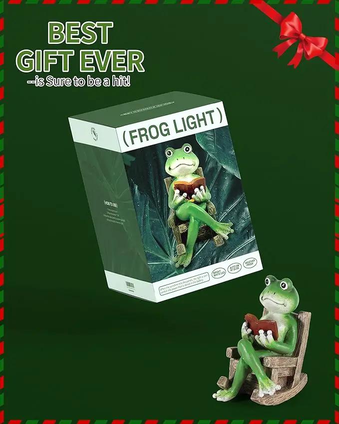 iStatue Miniature Solar Frog Reading Book Figurine Light - 5.5'' Resin Chair Statue Outdoor Table Decor for Lawn Ornaments, Patio, Yard & Garden and Home by GreenHaven Gardens