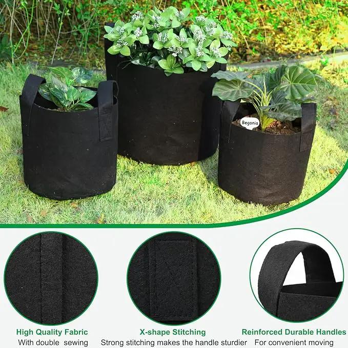 JERIA 12-Pack 5 Gallon, Vegetable/Flower/Plant Grow Bags, Aeration Fabric Pots with Handles (Black), Come with 12 Pcs Plant Labels by GreenHaven Gardens