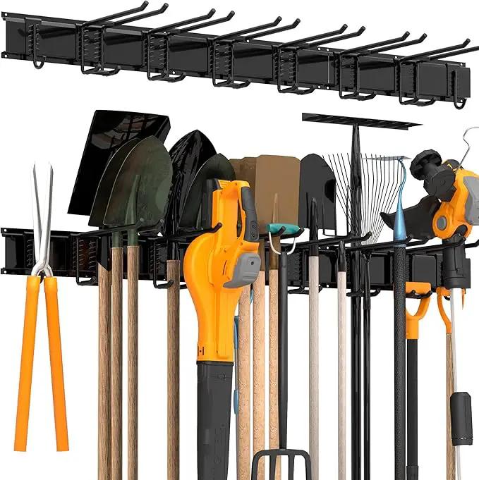 Storaboks Heavy Duty Garage Storage Rack System, Wall Mounted Tool Organizer with 8 Double Hooks, 3 Rails, Garden Yard Tools Hanger for Ski Gears, Broom, Rake, Shovel by GreenHaven Gardens