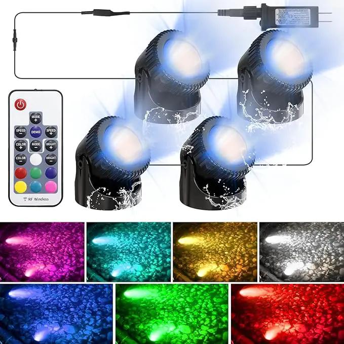 RGB Underwater Pond Lights, 20 Colors Dimmable Fountain Lights with Timer, IP68 Waterproof Underwater Submersible Led Lights with Remote Control for Outdoor Ponds Aquarium Garden Pool (Set of 4) by GreenHaven Gardens